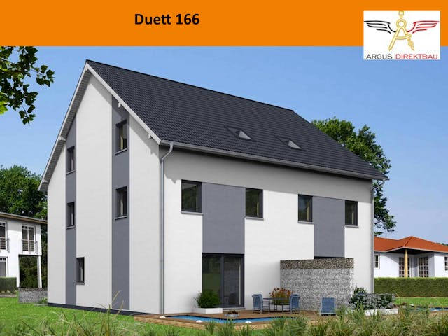 Massivhaus Duett 166 von ARGUS Direktbau, Satteldach-Klassiker Außenansicht 1