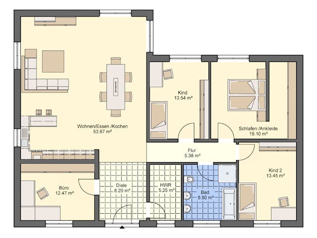 Massivhaus Bungalow 139 von ASL Wohnungsbau Schlüsselfertig ab 327886€, Bungalow Grundriss 1 Massivhaus Bungalow 139 von ASL Wohnungsbau Schlüsselfertig ab 327886€, Bungalow Grundriss 1