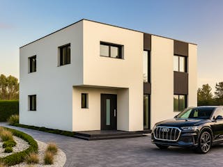 Massivhaus Flachdach 161 von ASL Wohnungsbau Schlüsselfertig ab 394196€, Cubushaus Außenansicht 2