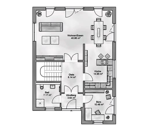 Massivhaus Fortuna von AUREA Massivhaus, Satteldach-Klassiker Grundriss 1