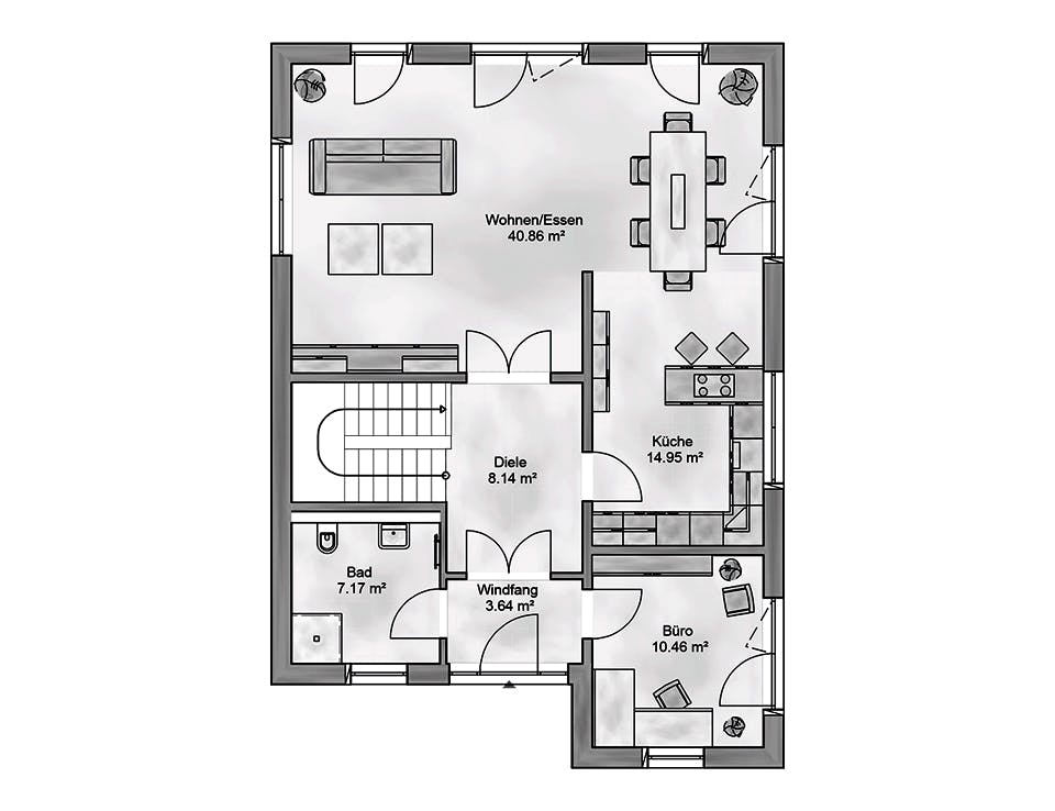 Massivhaus Fortuna von AUREA Massivhaus, Satteldach-Klassiker Grundriss 1