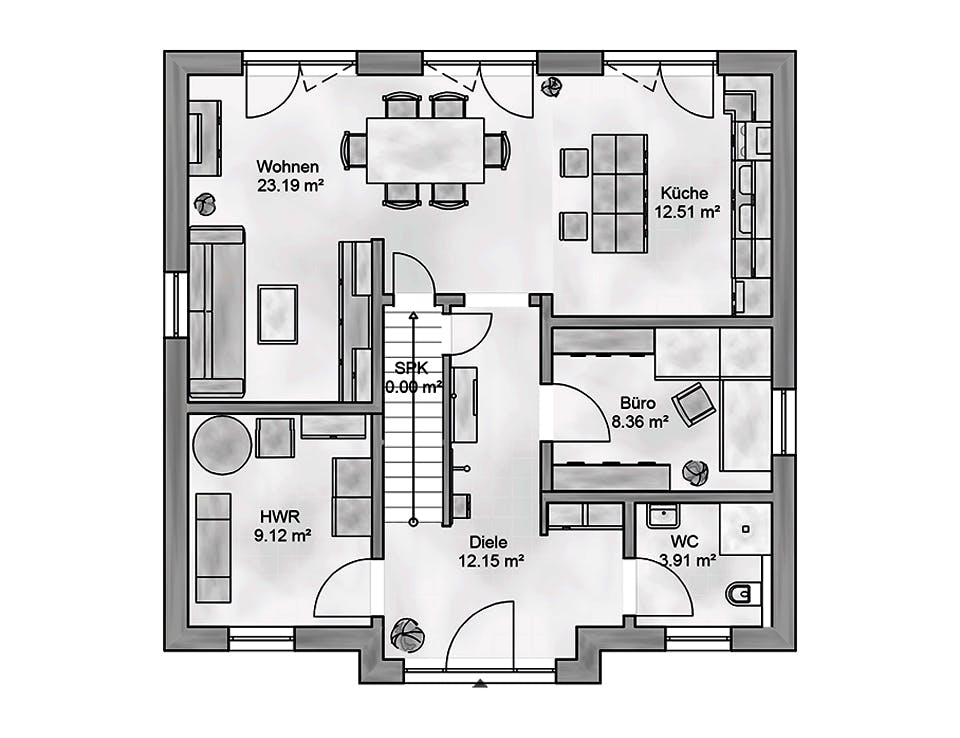 Massivhaus Opus von AUREA Massivhaus, Stadtvilla Grundriss 1
