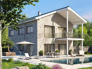 Massivhaus Sella von AUREA Massivhaus, Satteldach-Klassiker Außenansicht 2