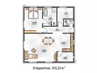 Fertighaus Das Ausgewogene 105 (inaktive) von ekodom Schlüsselfertig ab 155165€, Bungalow Grundriss 1