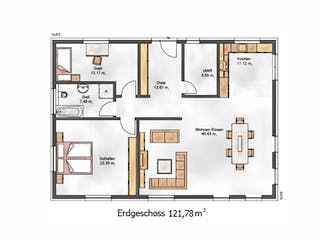 Fertighaus Das Ausgewogene 123 (inaktive) von ekodom Schlüsselfertig ab 164628€, Bungalow Grundriss 1