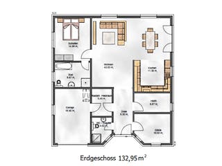 Fertighaus Das Ausgewogene 135 (inaktive) von ekodom Schlüsselfertig ab 175363€, Bungalow Grundriss 1