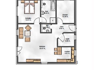 Fertighaus Das Ausgewogene 86 (inaktive) von ekodom Schlüsselfertig ab 141198€, Bungalow Grundriss 1