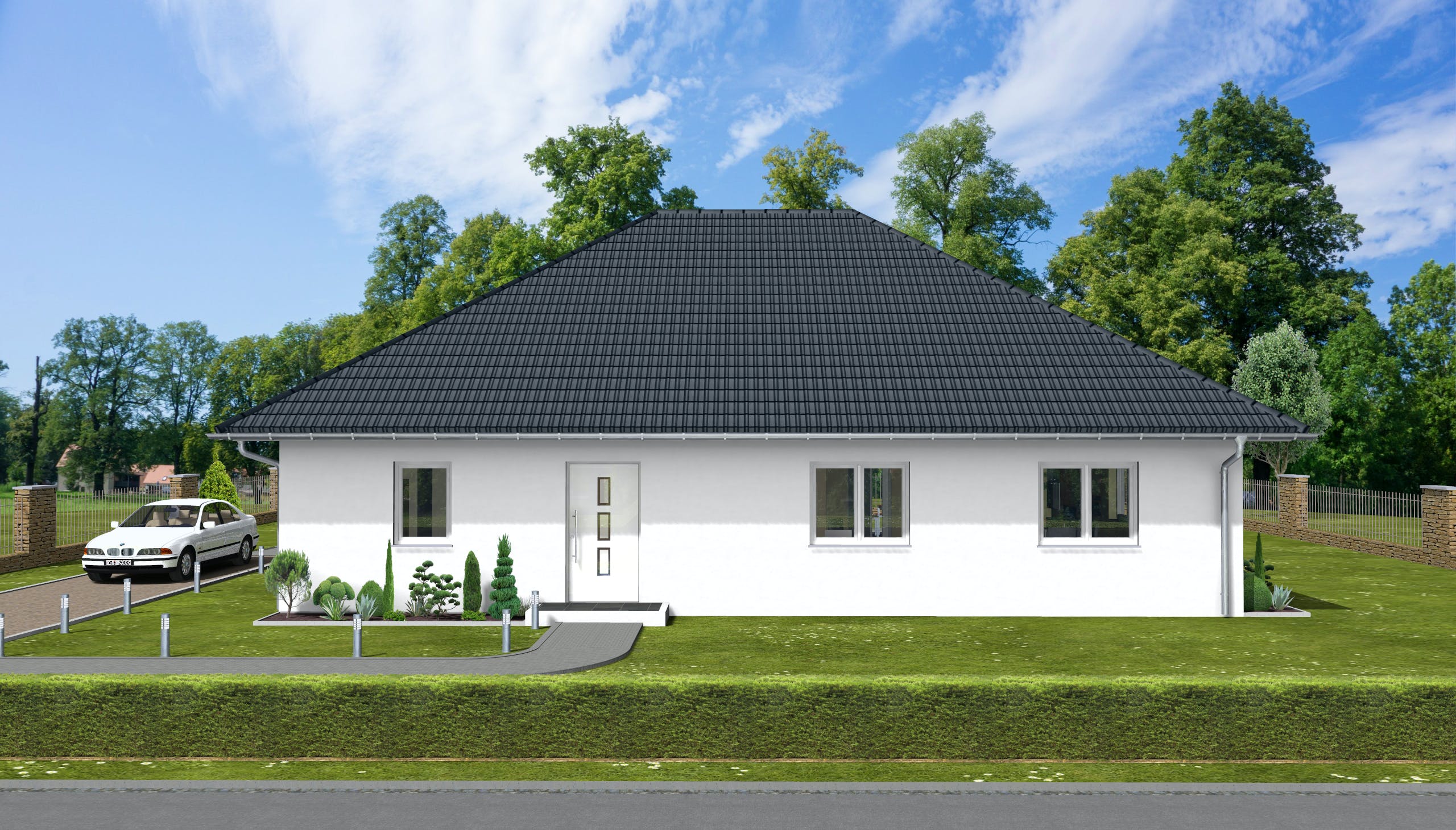 Massivhaus Amelie von AVOS Hausbau Schlüsselfertig ab 330750€, Bungalow Außenansicht 1