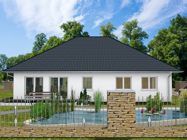 Massivhaus Amelie von AVOS Hausbau Schlüsselfertig ab 320250€, Bungalow Außenansicht 2