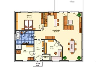 Massivhaus Amelie von AVOS Hausbau Schlüsselfertig ab 320250€, Bungalow Grundriss 1