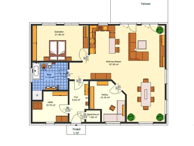 Massivhaus Amelie von AVOS Hausbau Schlüsselfertig ab 320250€, Bungalow Grundriss 1