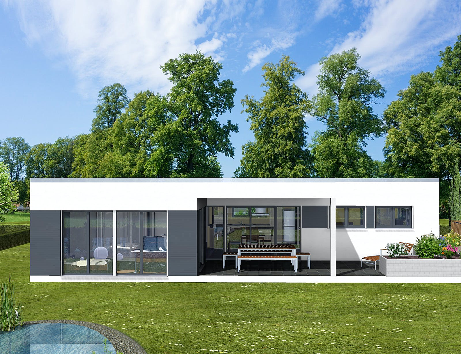 Massivhaus Anna von AVOS Hausbau Schlüsselfertig ab 239900€, Bungalow Außenansicht 1