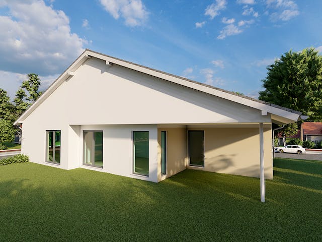 Massivhaus Blaufichte von AVOS Hausbau Schlüsselfertig ab 355250€, Bungalow Außenansicht 1