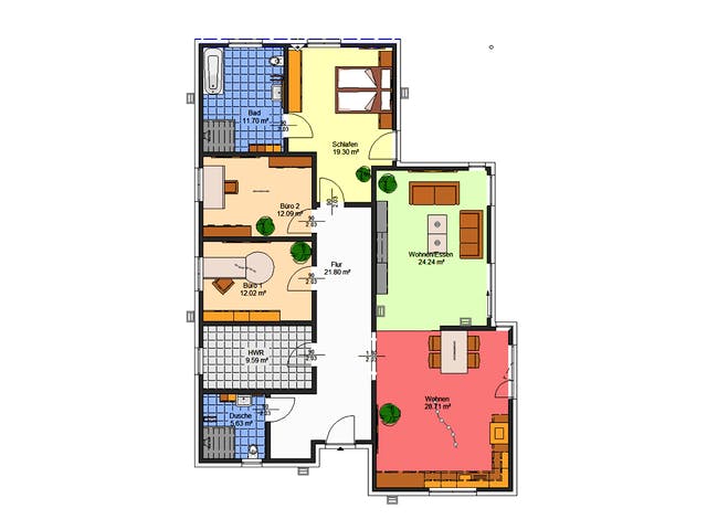 Massivhaus Blaufichte von AVOS Hausbau Schlüsselfertig ab 355250€, Bungalow Grundriss 1