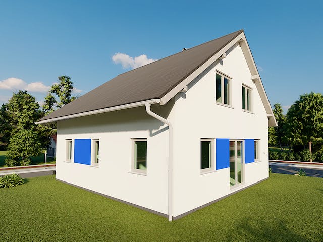 Massivhaus Dahlie von AVOS Hausbau Schlüsselfertig ab 339000€, Satteldach-Klassiker Außenansicht 1