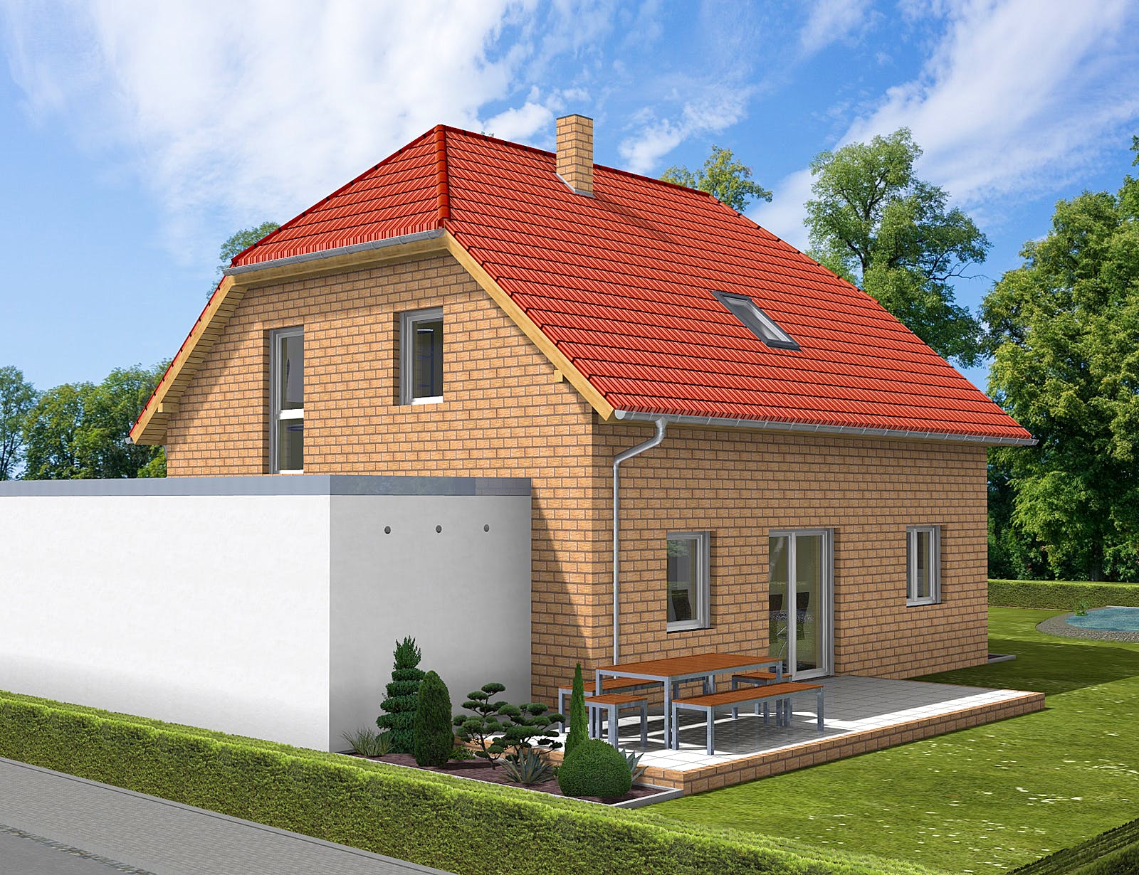 Massivhaus Dorina von AVOS Hausbau Schlüsselfertig ab 345450€, Satteldach-Klassiker Außenansicht 2