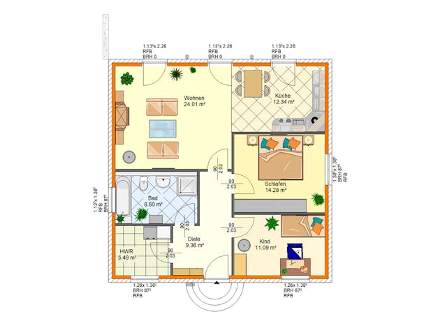 Massivhaus Enzian von AVOS Hausbau Schlüsselfertig ab 211500€, Bungalow Grundriss 1 Massivhaus Enzian von AVOS Hausbau Schlüsselfertig ab 211500€, Bungalow Grundriss 1