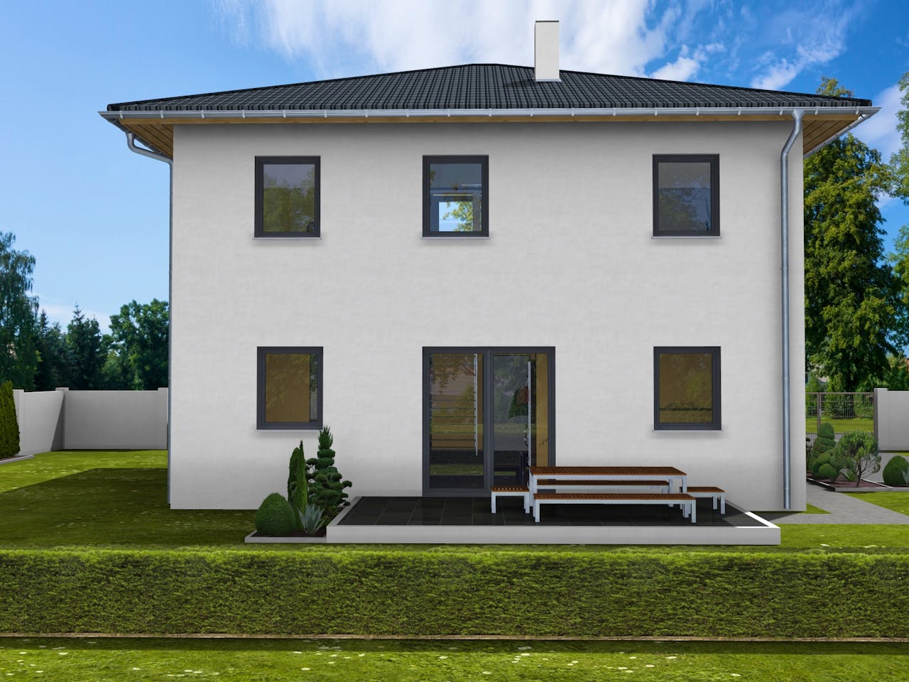 Massivhaus Glockenblume von AVOS Hausbau Schlüsselfertig ab 345000€, Stadtvilla Außenansicht 1