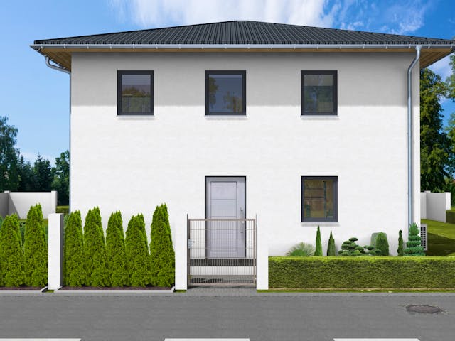 Massivhaus Glockenblume von AVOS Hausbau Schlüsselfertig ab 345000€, Stadtvilla Außenansicht 2