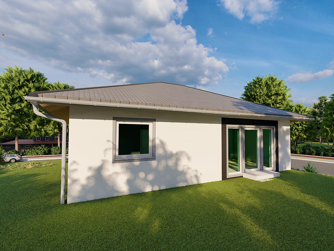 Massivhaus Iris von AVOS Hausbau Schlüsselfertig ab 203500€, Bungalow Außenansicht 1