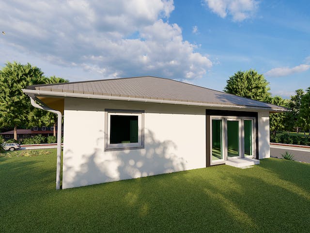 Massivhaus Iris von AVOS Hausbau Schlüsselfertig ab 203500€, Bungalow Außenansicht 1