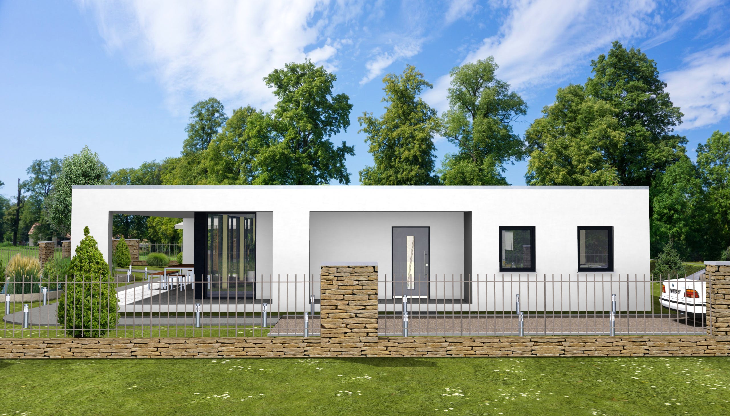 Massivhaus Marie von AVOS Hausbau Schlüsselfertig ab 297500€, Bungalow Außenansicht 2