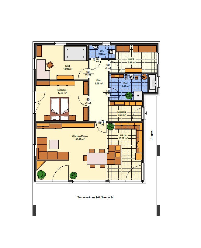 Massivhaus Marie von AVOS Hausbau Schlüsselfertig ab 297500€, Bungalow Grundriss 1
