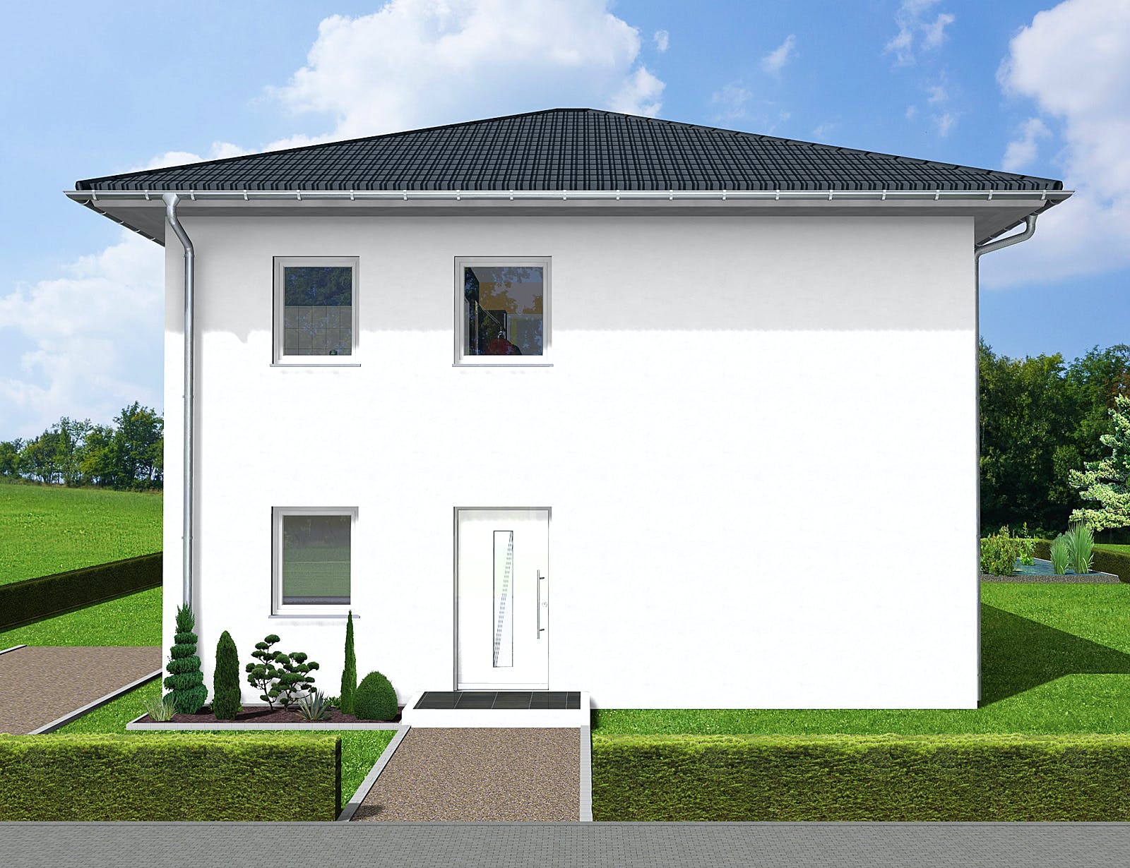 Massivhaus Olina von AVOS Hausbau Schlüsselfertig ab 344443€, Stadtvilla Außenansicht 1