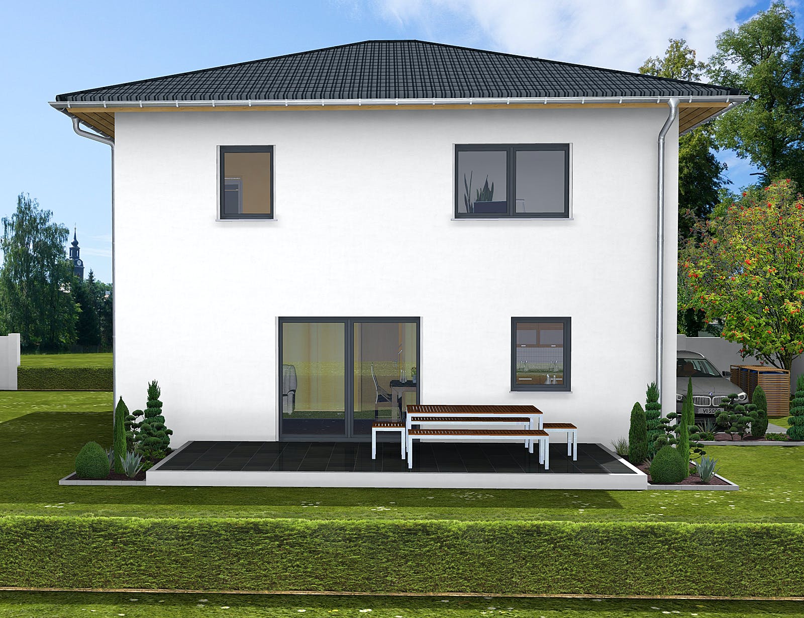 Massivhaus Paulina von AVOS Hausbau Schlüsselfertig ab 319900€, Stadtvilla Außenansicht 1