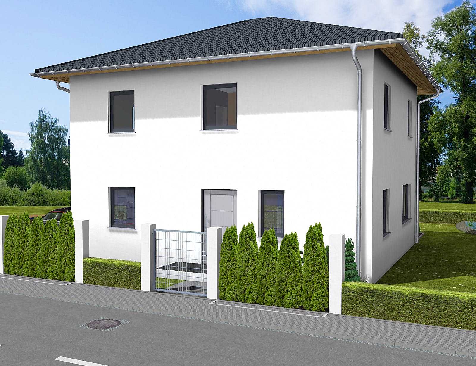 Massivhaus Paulina von AVOS Hausbau Schlüsselfertig ab 319900€, Stadtvilla Außenansicht 2