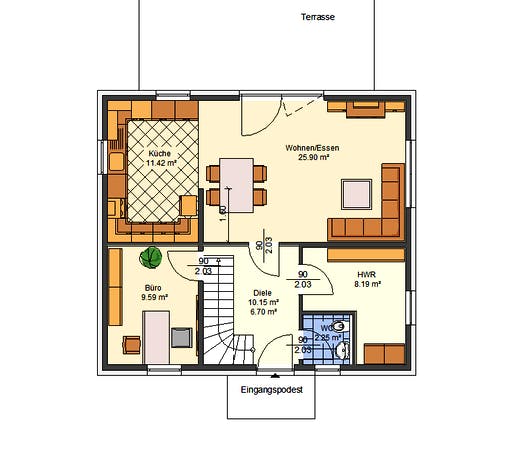 Massivhaus Paulina von AVOS Hausbau Schlüsselfertig ab 288200€, Stadtvilla Grundriss 1