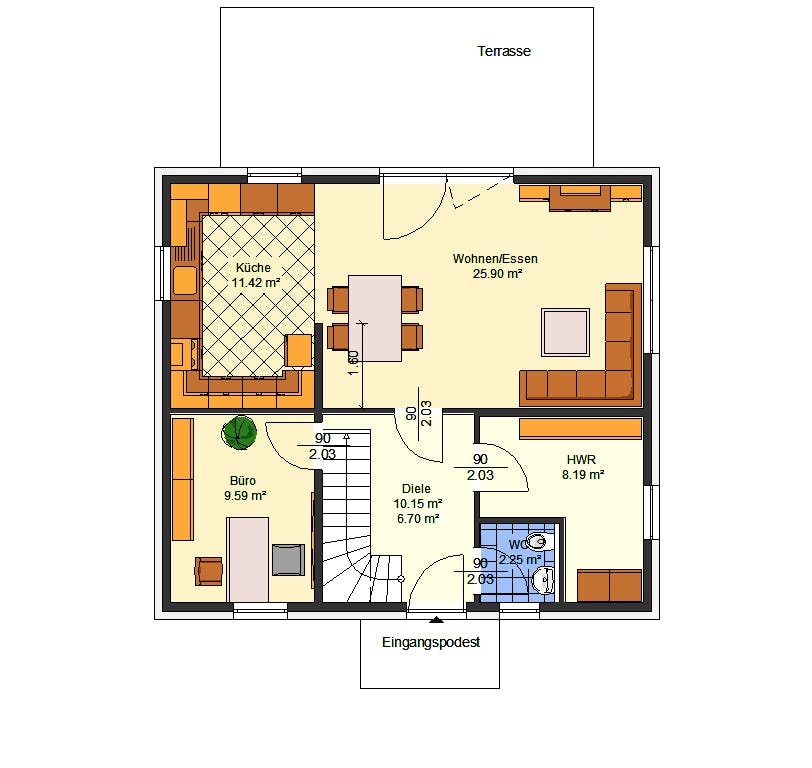 Massivhaus Paulina von AVOS Hausbau Schlüsselfertig ab 319900€, Stadtvilla Grundriss 1
