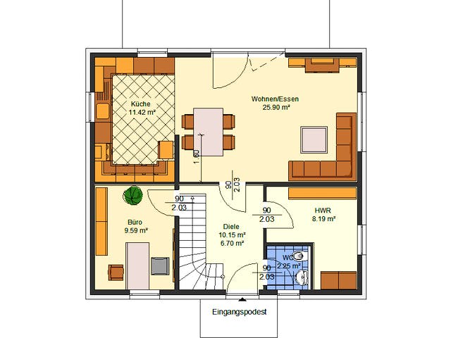 Massivhaus Paulina von AVOS Hausbau Schlüsselfertig ab 319500€, Stadtvilla Grundriss 1