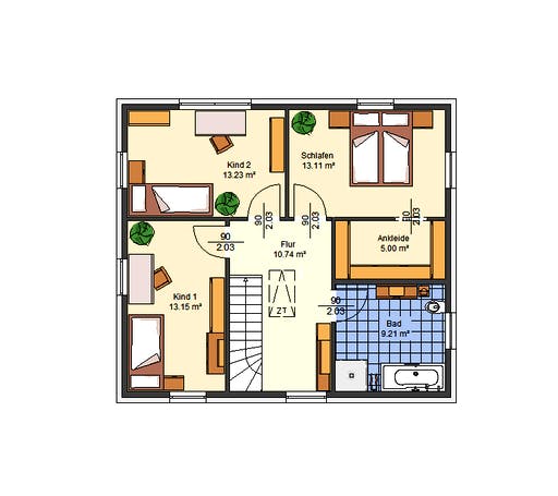 Massivhaus Paulina von AVOS Hausbau Schlüsselfertig ab 288200€, Stadtvilla Grundriss 2