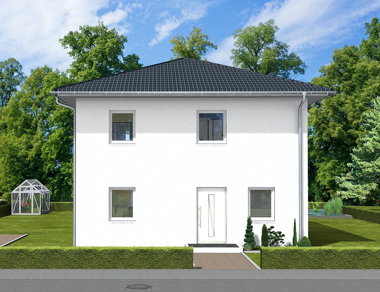 Massivhaus Pia von AVOS Hausbau Schlüsselfertig ab 303900€, Stadtvilla Außenansicht 1
