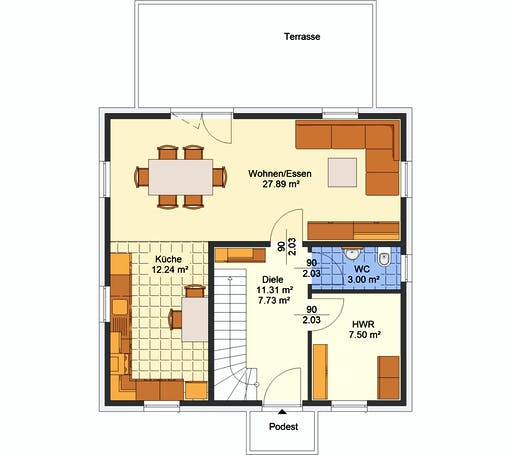 Massivhaus Pia von AVOS Hausbau Schlüsselfertig ab 272800€, Stadtvilla Grundriss 1