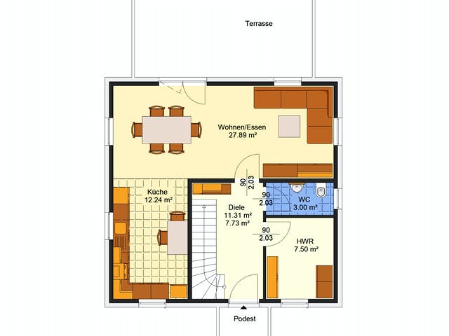 Massivhaus Pia von AVOS Hausbau Schlüsselfertig ab 299800€, Stadtvilla Grundriss 1