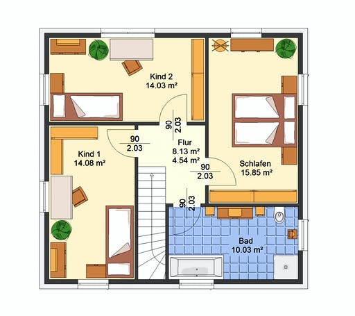 Massivhaus Pia von AVOS Hausbau Schlüsselfertig ab 272800€, Stadtvilla Grundriss 2
