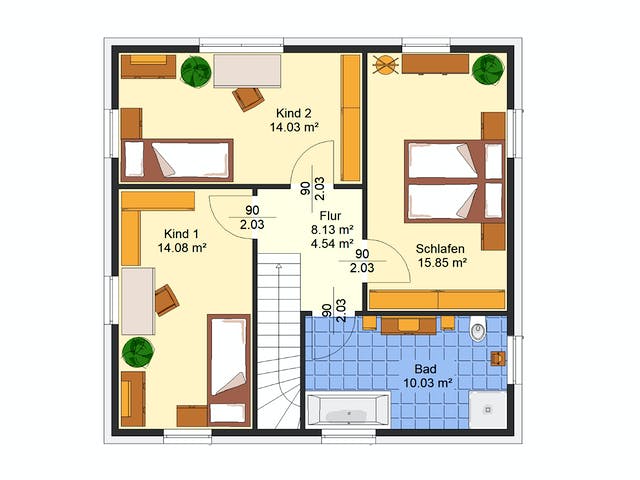 Massivhaus Pia von AVOS Hausbau Schlüsselfertig ab 299800€, Stadtvilla Grundriss 2