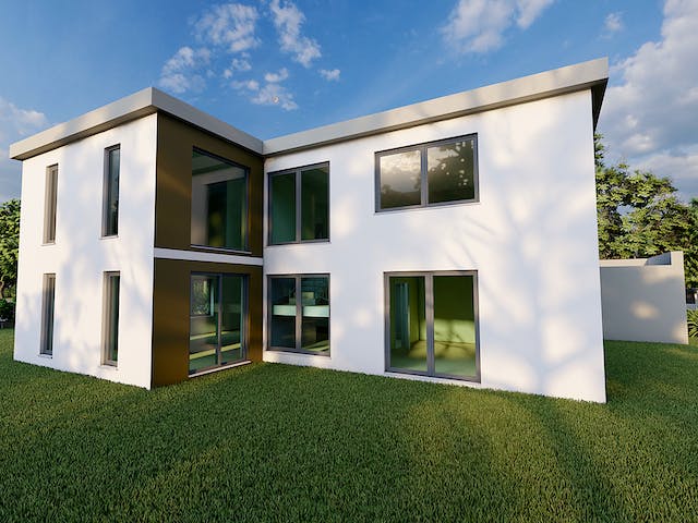 Massivhaus Weidenröschen von AVOS Hausbau Schlüsselfertig ab 789000€, Cubushaus Außenansicht 1