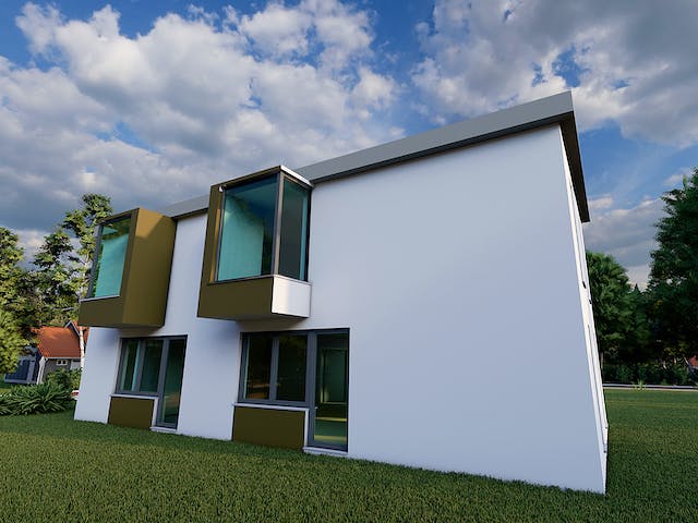 Massivhaus Weidenröschen von AVOS Hausbau Schlüsselfertig ab 789000€, Cubushaus Außenansicht 2