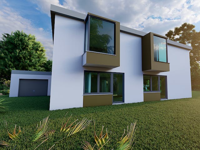 Massivhaus Weidenröschen von AVOS Hausbau Schlüsselfertig ab 789000€, Cubushaus Außenansicht 3