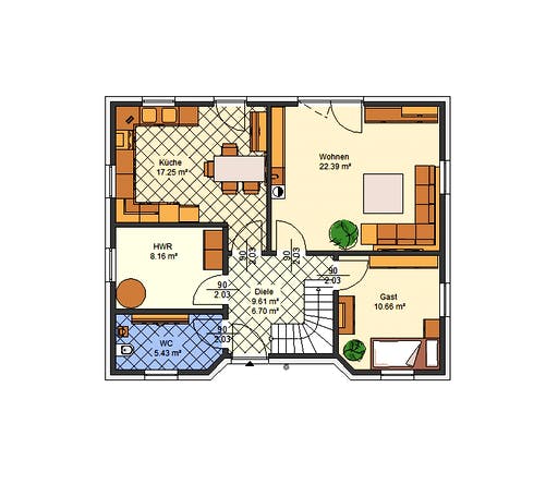 Massivhaus Wenke von AVOS Hausbau Schlüsselfertig ab 404200€, Satteldach-Klassiker Grundriss 1
