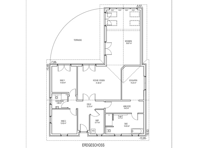 Massivhaus Weißensee von Aye-Bau Schlüsselfertig ab 399400€, Bungalow Grundriss 1
