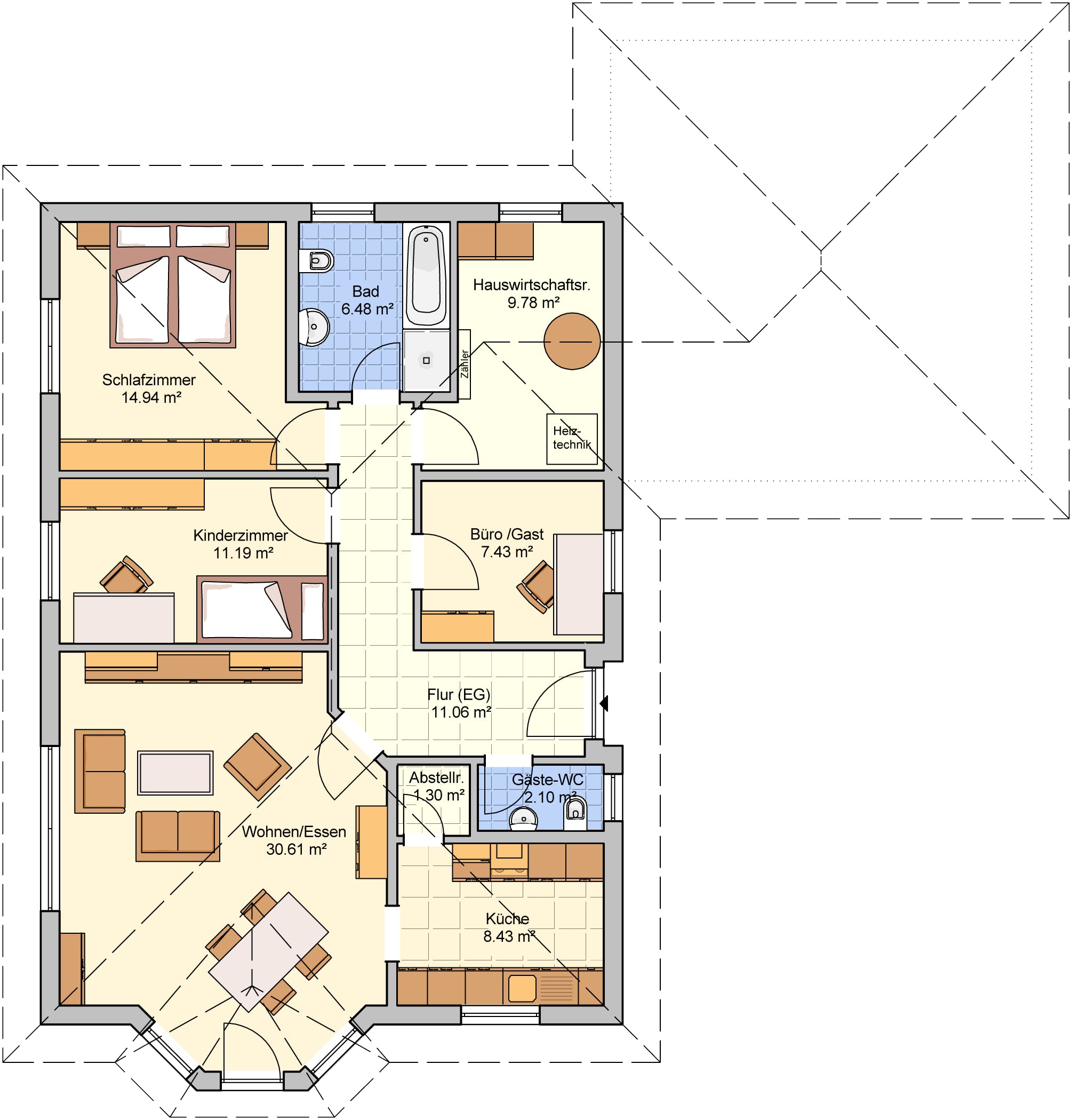 Fertighaus Loko von FINGERHUT-HAUS Schlüsselfertig ab 456074€, Bungalow Grundriss 1