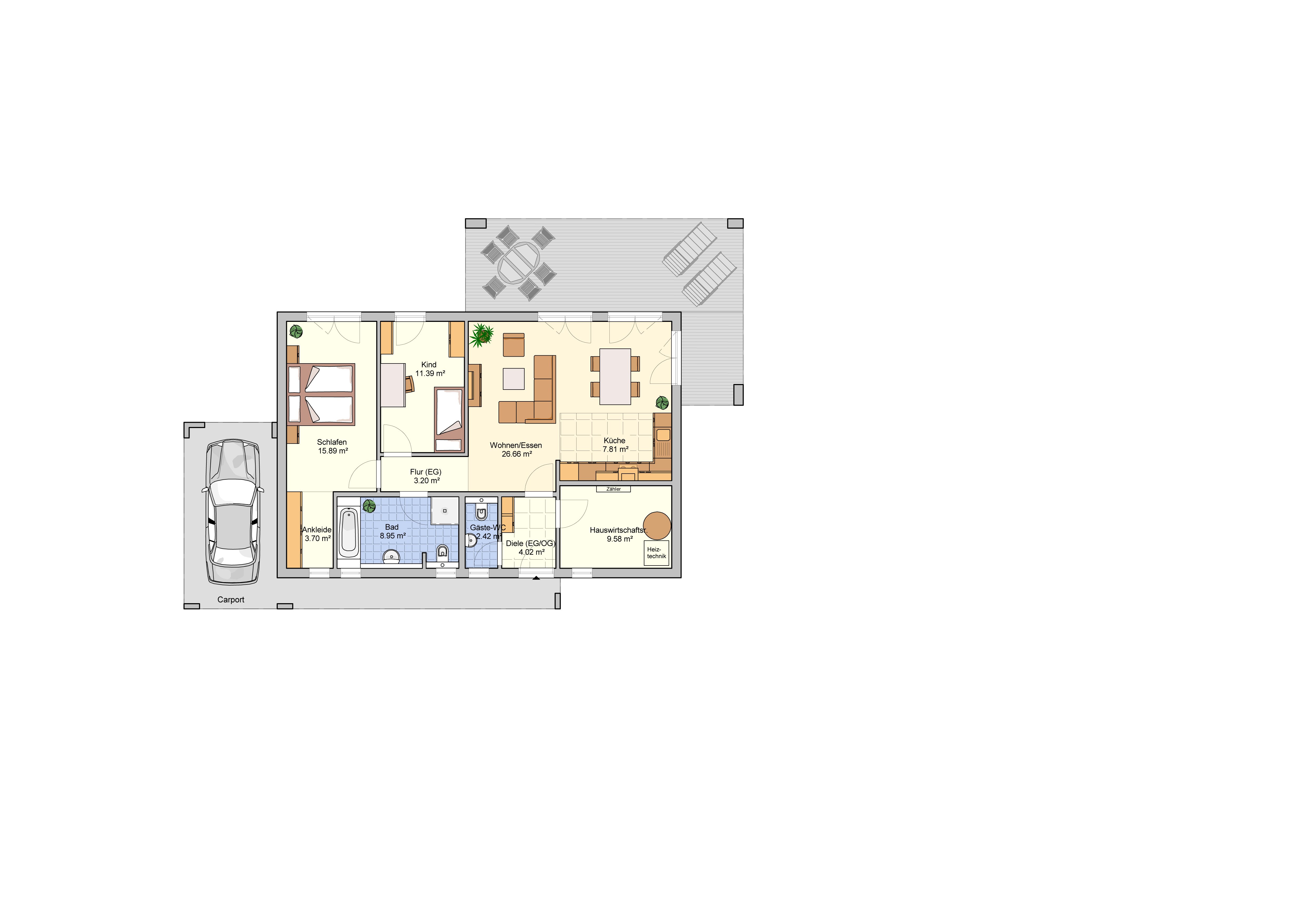 Fertighaus Vespero von FINGERHUT-HAUS Schlüsselfertig ab 365635€, Pultdachhaus Grundriss 1