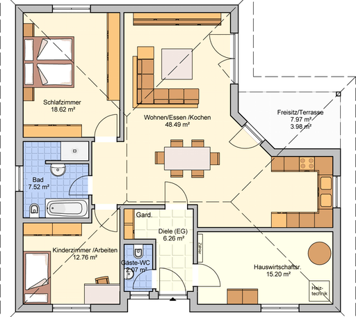 Fertighaus Mala von Fingerhut Haus Schlüsselfertig ab 338822€, Bungalow Grundriss 1
