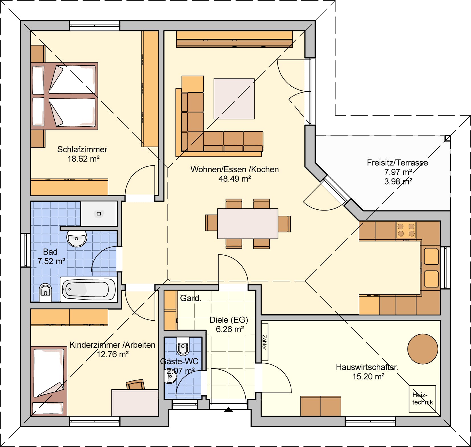Fertighaus Mala von FINGERHUT-HAUS Schlüsselfertig ab 372716€, Bungalow Grundriss 1