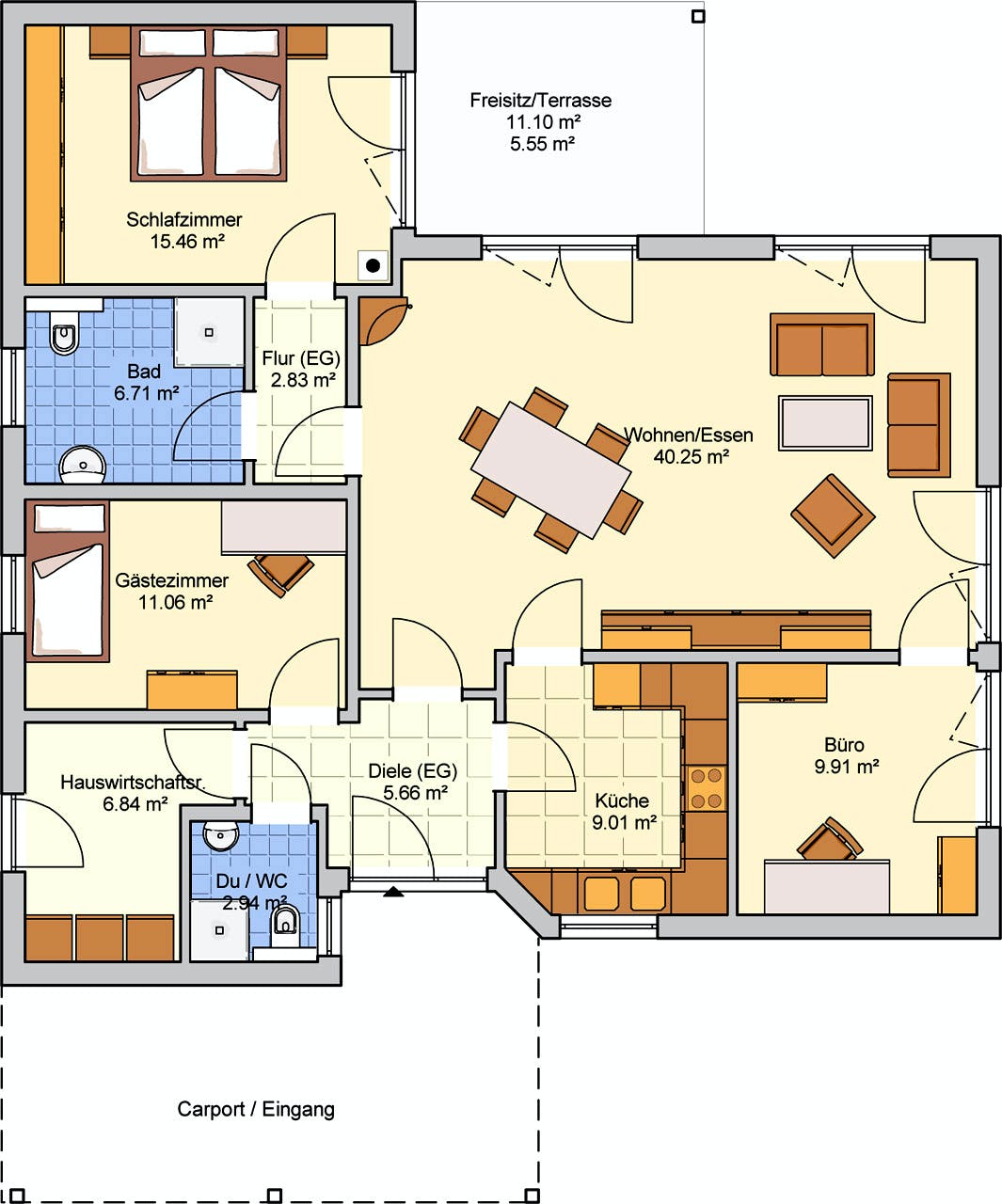 Fertighaus Suno von FINGERHUT-HAUS Schlüsselfertig ab 400280€, Bungalow Grundriss 1