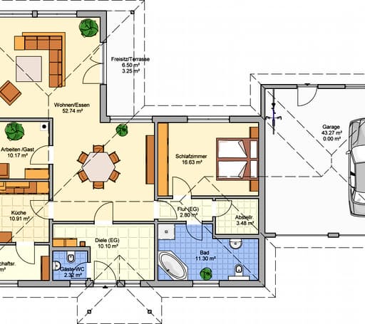 Fertighaus Pli von Fingerhut Haus Schlüsselfertig ab 371022€, Bungalow Grundriss 1